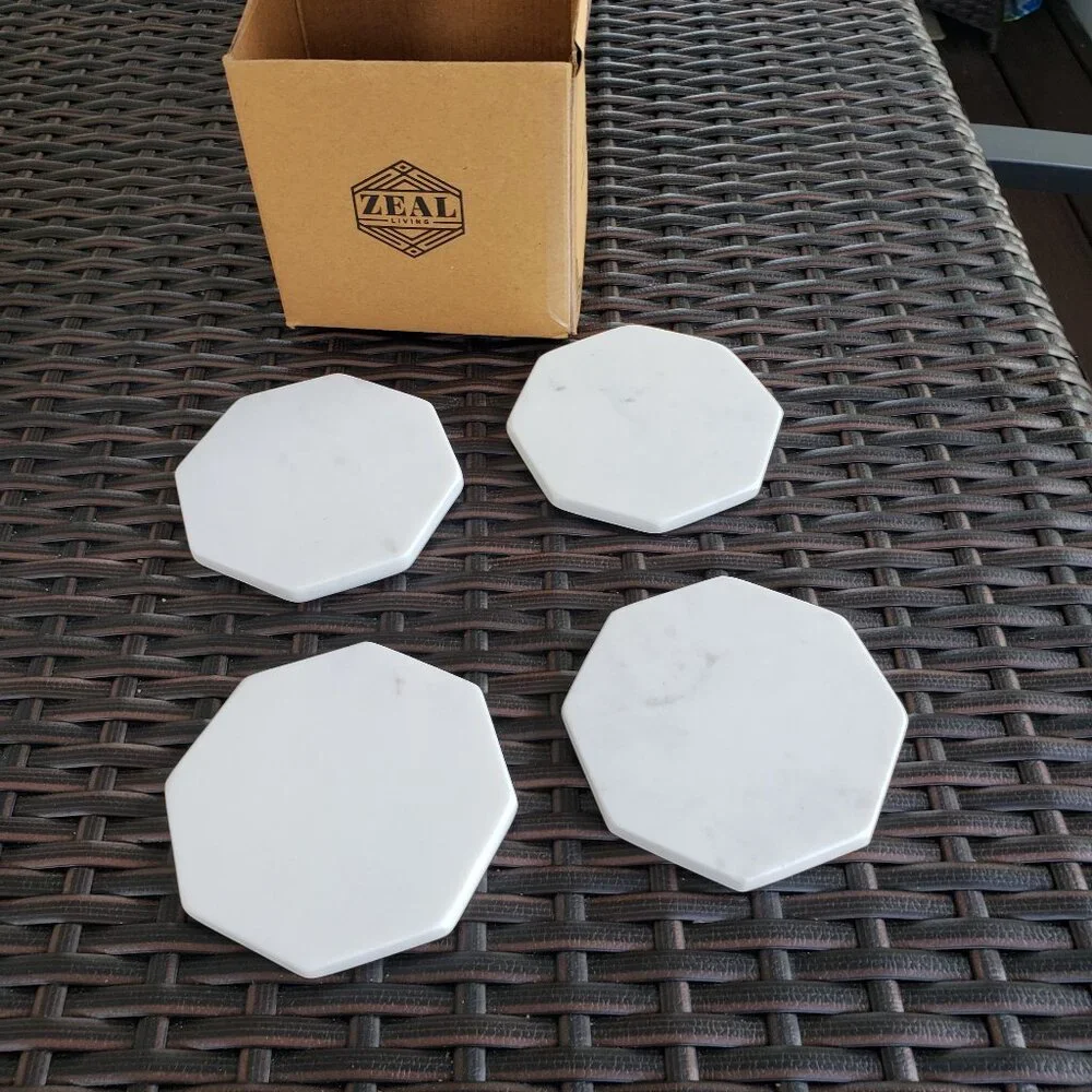 NWT Zeal Living white marble coasters set of 4